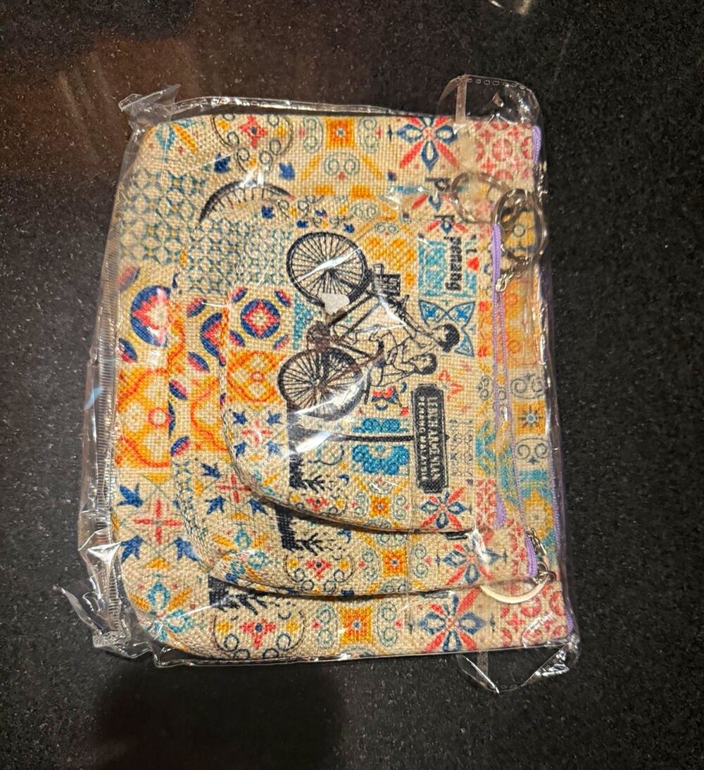 Penang Malaysia Bicycle Design Canvas Zippered Makeup Bag Pouch Lot (3)